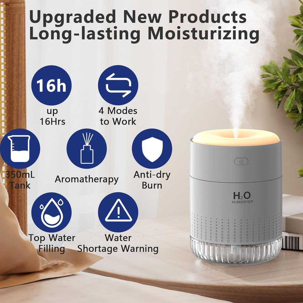 Colorful Mini Humidifier, USB Rechargeable Humidifier, small humidifier, 4 Modes Super Quiet, Humidifiers For Bedroom,Suitable For Travel Office Family Baby Bedroom-Grey