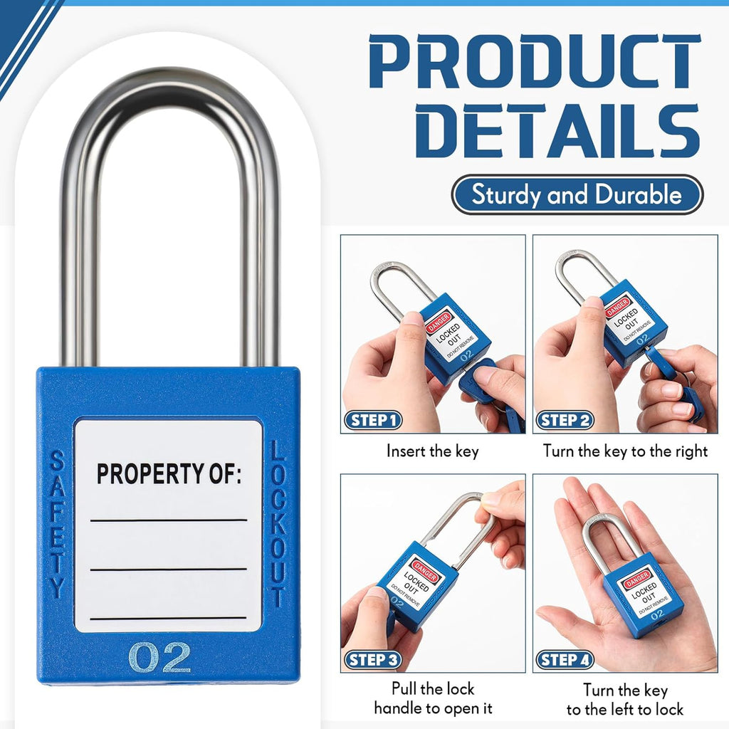 Landhoow 12 Set Lockout Tagout Locks and Keys Kit Loto Locks Different Safety Lock 2 Keys Per Lock Tag Out Padlocks for Electrical Lockout Tag Out Stations and Devices Kits (Blue)