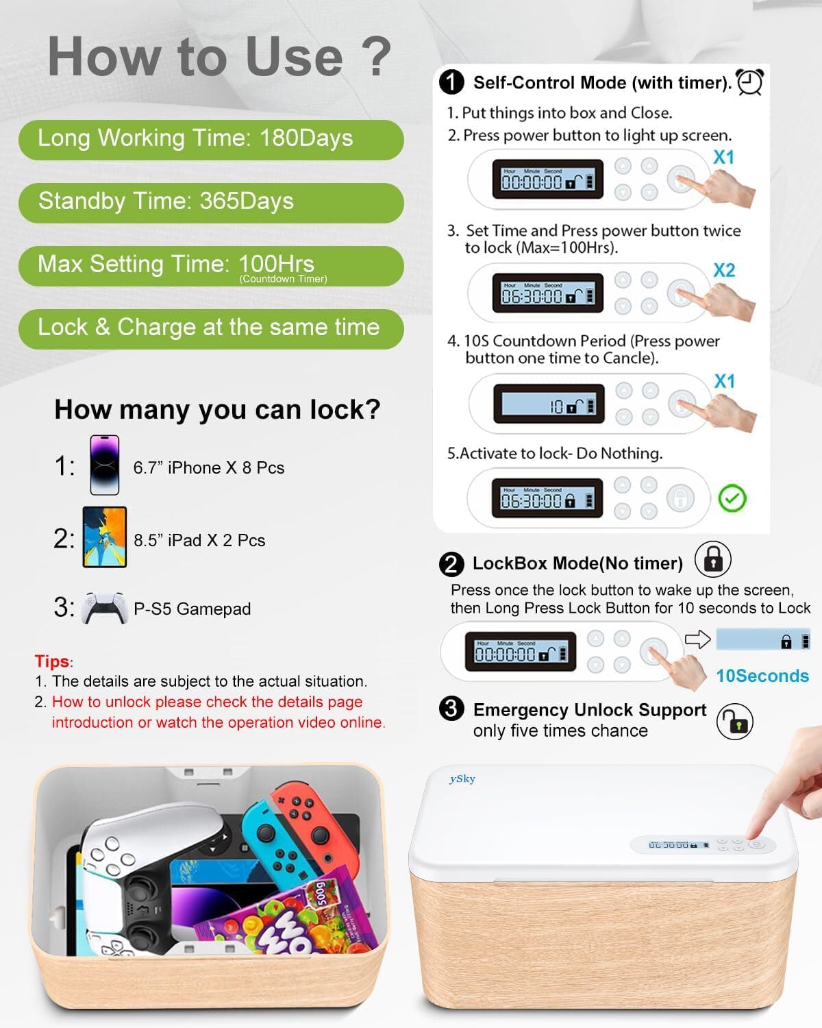 ySky Safe Timed Lock Box, Phone Lock Box with Timer Unplug from Phones,Video Games,Social Media,Snacks&Cravings,Self-Control Lockable Storage Box, Phone Locker Time Locking Container for Better Habits