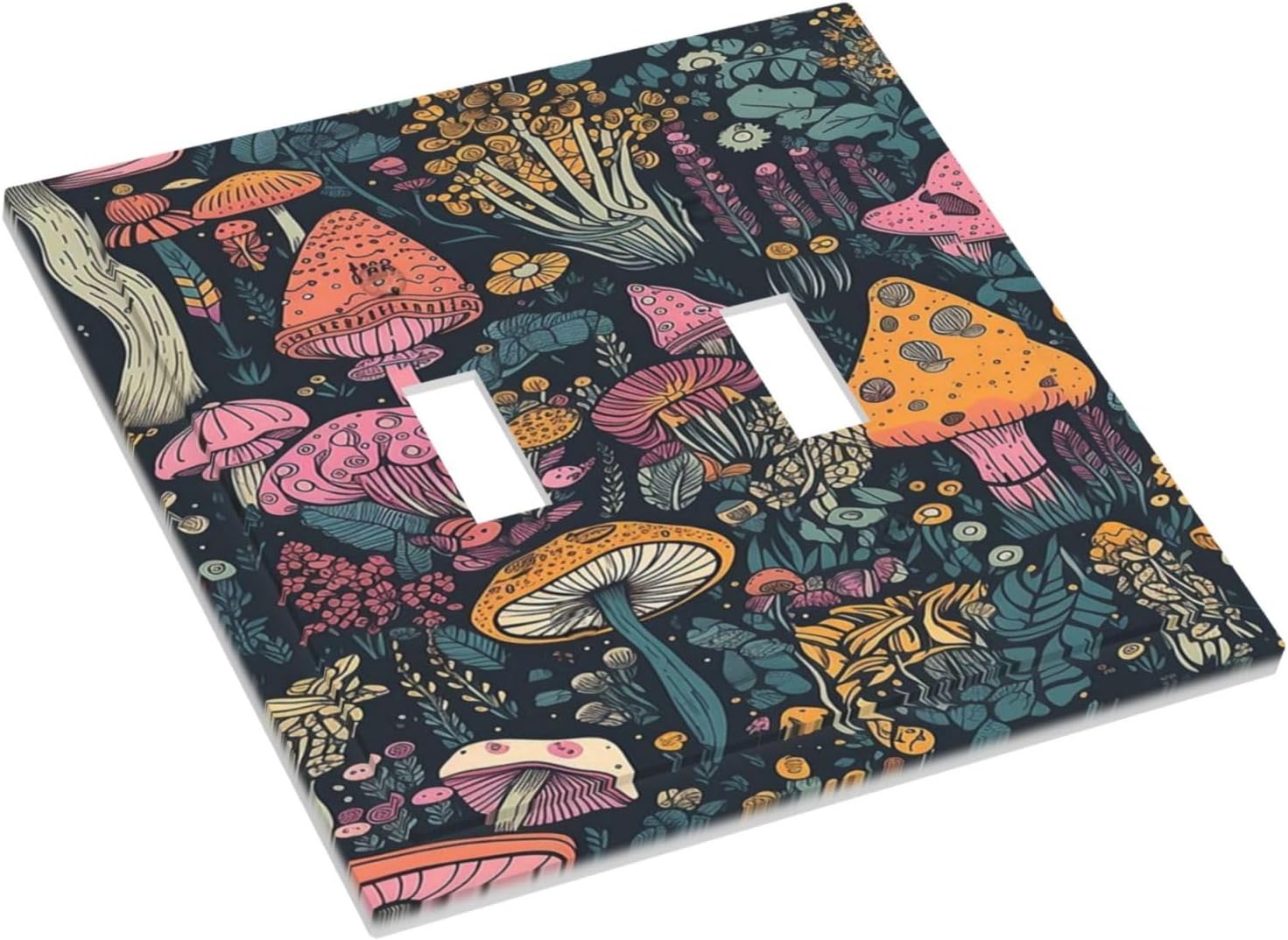 Decorative Light Switch Cover Multicolored Mushrooms Colorful Plant Double Toggle Switchplate 2 Gang Personalized Wall Plate Switchcovers Decora Light Switch Plate for Home Decor