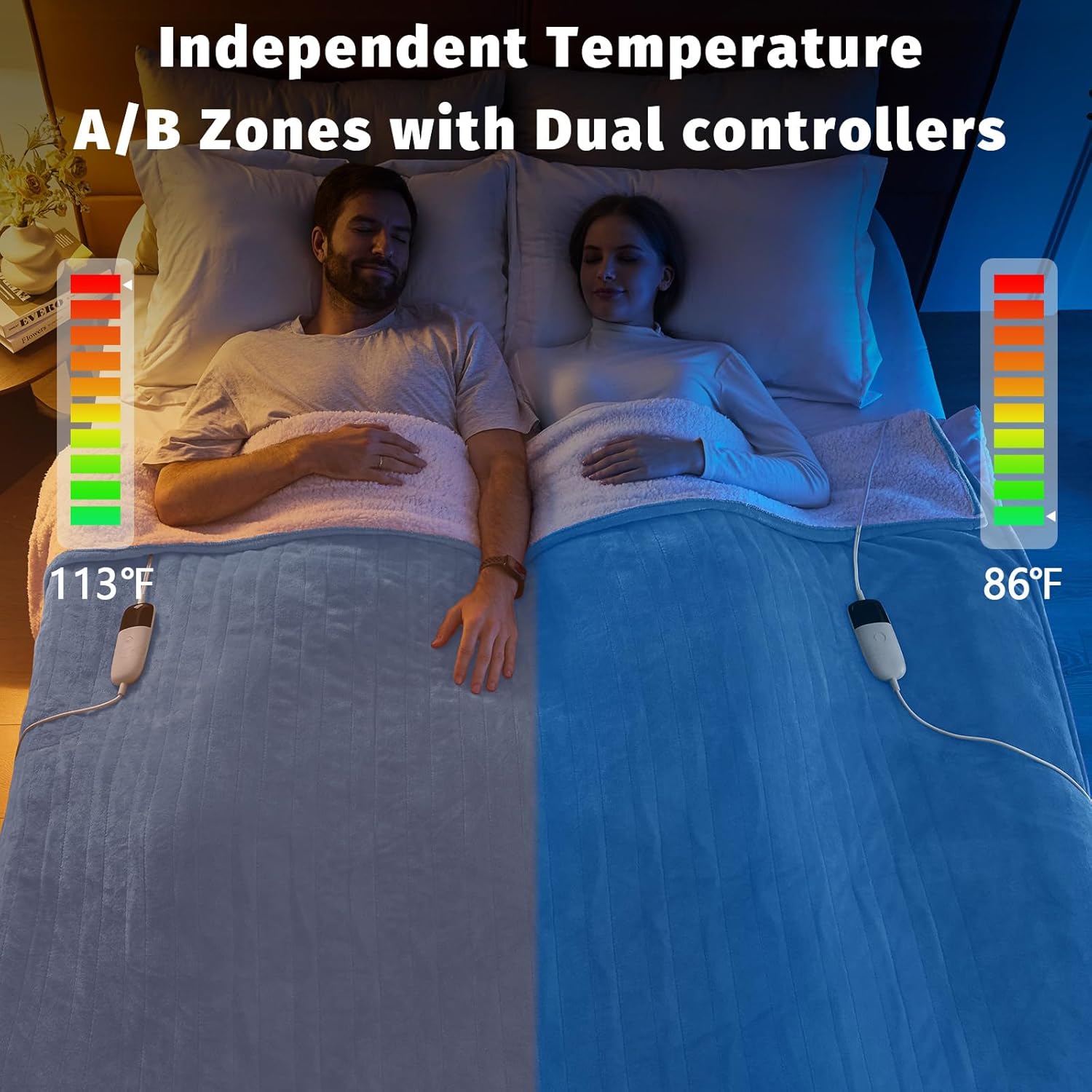 Heated Electric Blanket Queen Size - 84" x 90" Heating Blanket with Dual Control, 10 Heating Levels & 8 Hours Auto Off, Soft Warm Flannel Blanket, Christmas Birthday Gifts for Senior Grandma