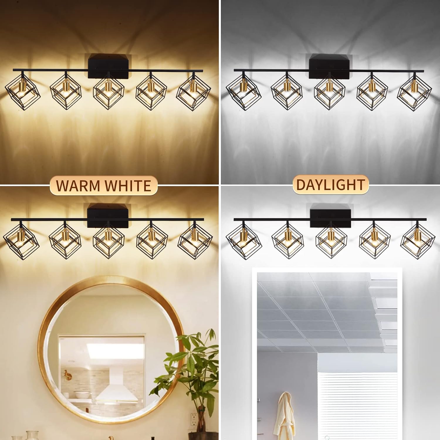 Bathroom Vanity Light with 5 Bulbs Bathroom Light Fixtures Over Mirror with Rotatable 5 Cube Shades Modern Wall Mounted Matte Black
