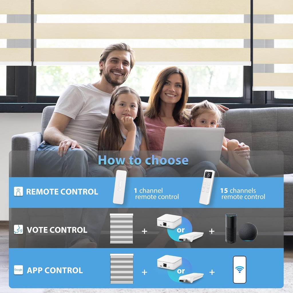 LazBlinds Motorized Zebra Roller Shades, Rechargeable Smart Blinds with Remote Control, Custom Size Light Filtering Dual Layer Roller Sheer Shades, Beige