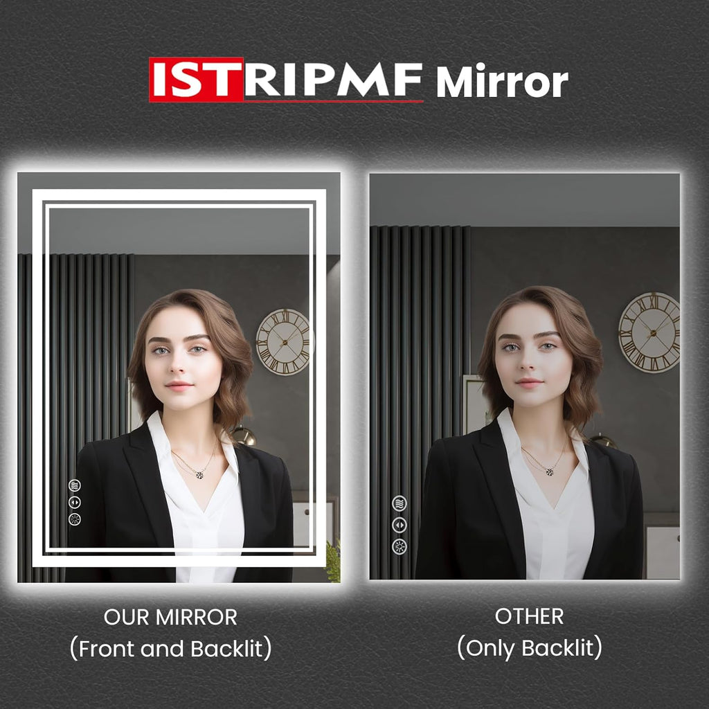 32 x 36 Inch LED Bathroom Mirror, Front Light and Backlit Anti-Fog Dimmable Memory Lighted Vanity Mirror, Shatterproof Wall-Mounted Led Mirror for Bathroom