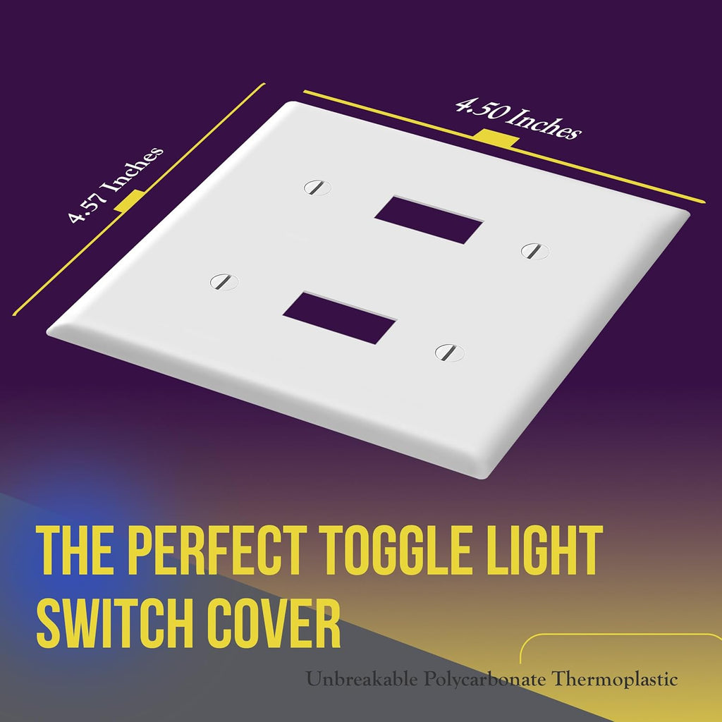 ENERLITES Double Toggle Light Switch Wall Plate, Size 2-Gang 4.50" x 4.57", Unbreakable Polycarbonate Thermoplastic, 8812-W-10PCS, White (10 Pack)