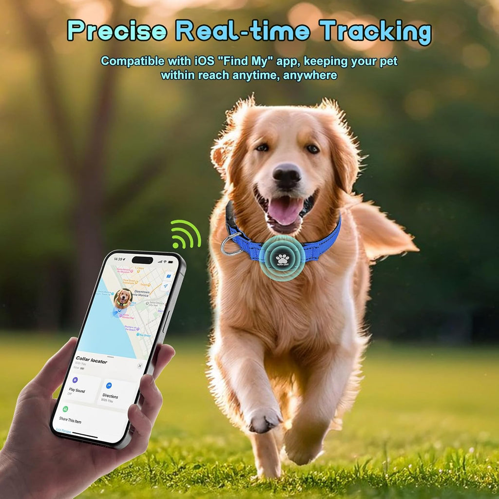 GPS Dog Collar Tracker 2-in-1,Reflective Waterproof Pet Collar,iOS-Only,No Monthly Fees,Unlimited Range,Ideal for Dog Tracking pet Tracker,for Small Medium Large Dogs(XS (10.6"-13.6"), Blue)