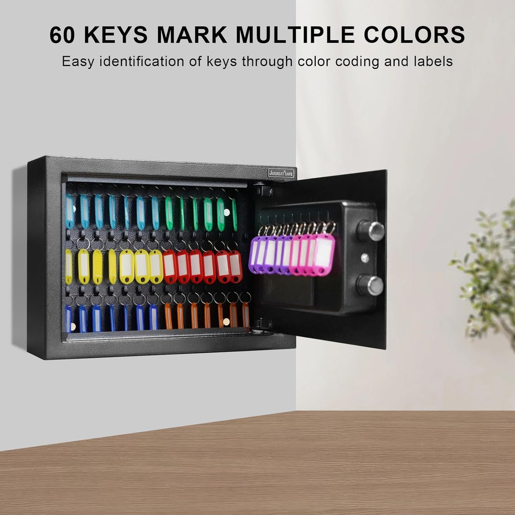 JUGREAT 60 Keys Cabinet with Sensor Light,Electronic Key Safe,Pin Code Keyless Storage Box for Keys,Secure Wall Mount Safe with 60 Key Tags