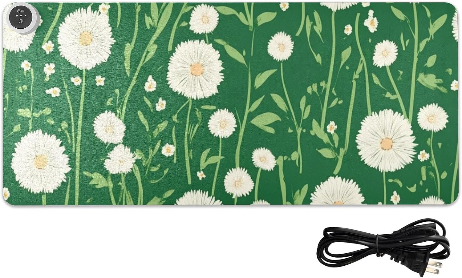 Heated Desk Pad Mouse Pad 31.5x13 Inch PU Leather Desk Mat with 3 Heat Levels Large Mouse Gaming Computer Laptop Mat Green Dandelion and Daisy
