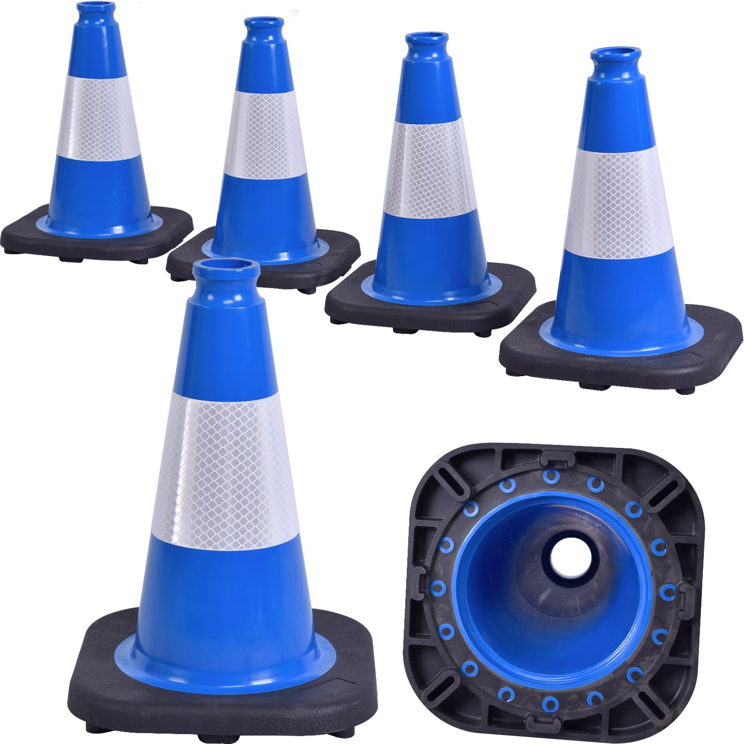 6 Pack 12" Inch Blue PVC Traffic Cones with Heavy-Duty Base, High-Visibility All-Weather Safety Cones for Road Construction, Parking Lot, and Garage Use (6, Blue, 12" Small)