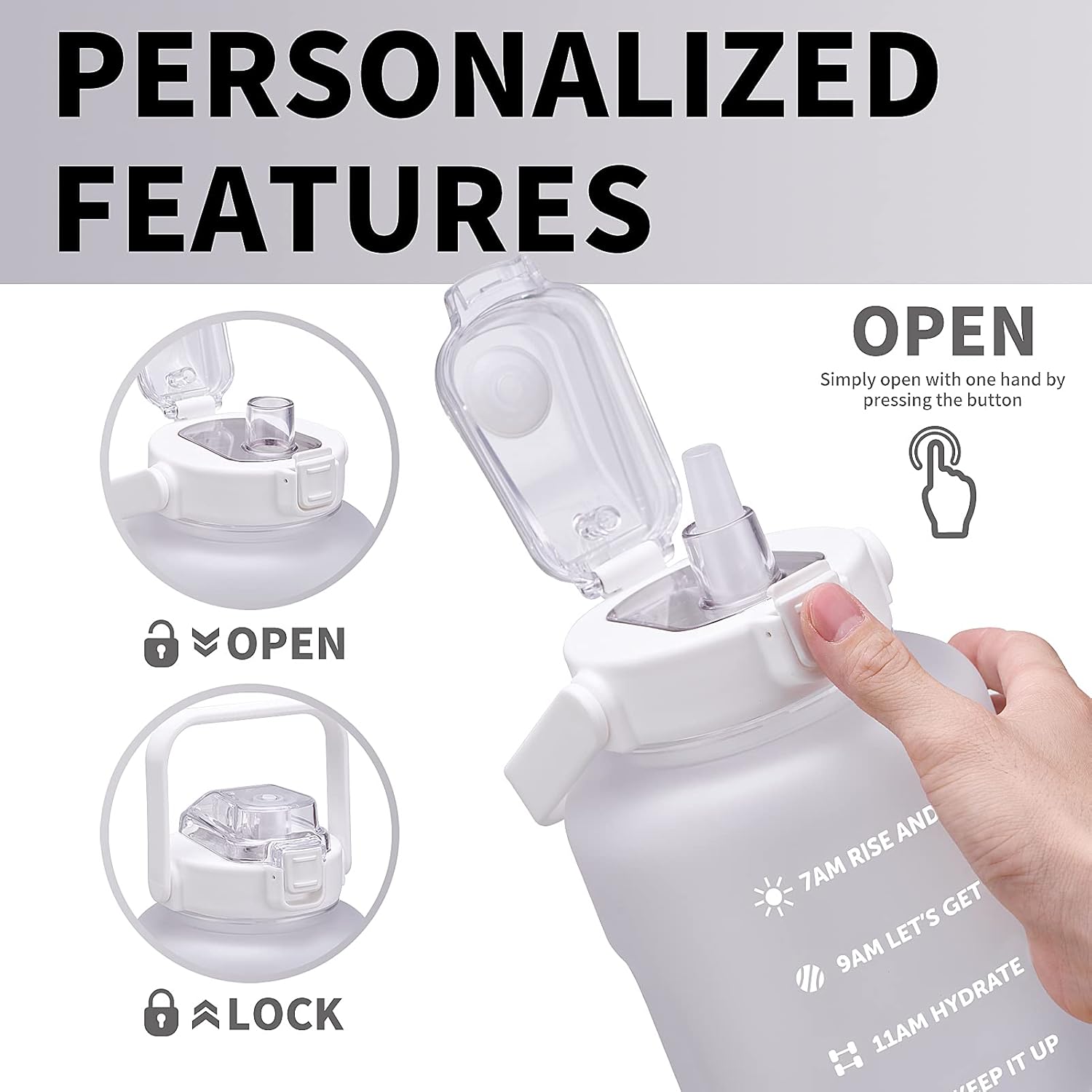 64oz,100oz,128oz Large Motivational Water Bottle with Time Marker, Leakproof & BPA Free Half Gallon Big Water Bottle with Straw Handle Tritan Frosted Water Jug for Gym,Fitness,Outdoor Sports