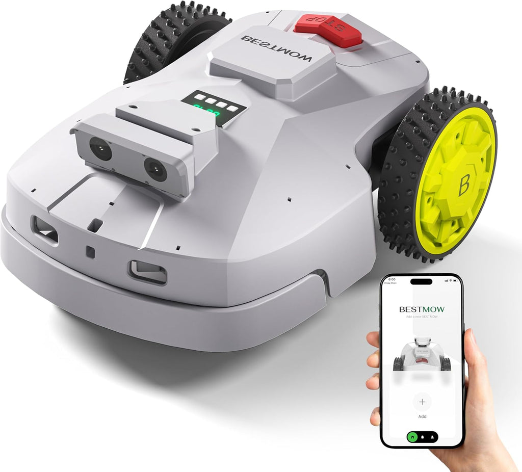 Robot Lawn Mower — 1.5 Acre Ultra Quiet Self Charging Robot Mower, Up to 4 inches Cutting Height, Robotic Lawn Mowers with RTK+4 Eye Vision, Mapping and Anti Theft tech, APP Control