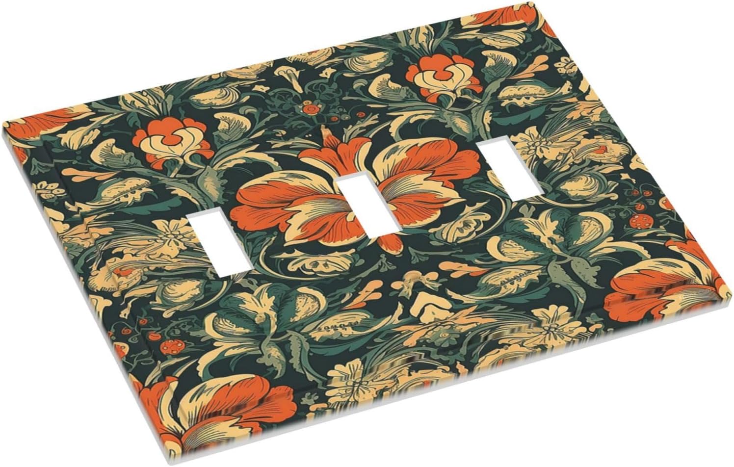 Decorative Switch Plates William Morris Abstract Floral Plant Pattern Orangeyellowgreen 3 Gang Wall Plate Triple Toggle Light Switch Cover Faceplate Electrical Wall Panels for Bedroom Decor