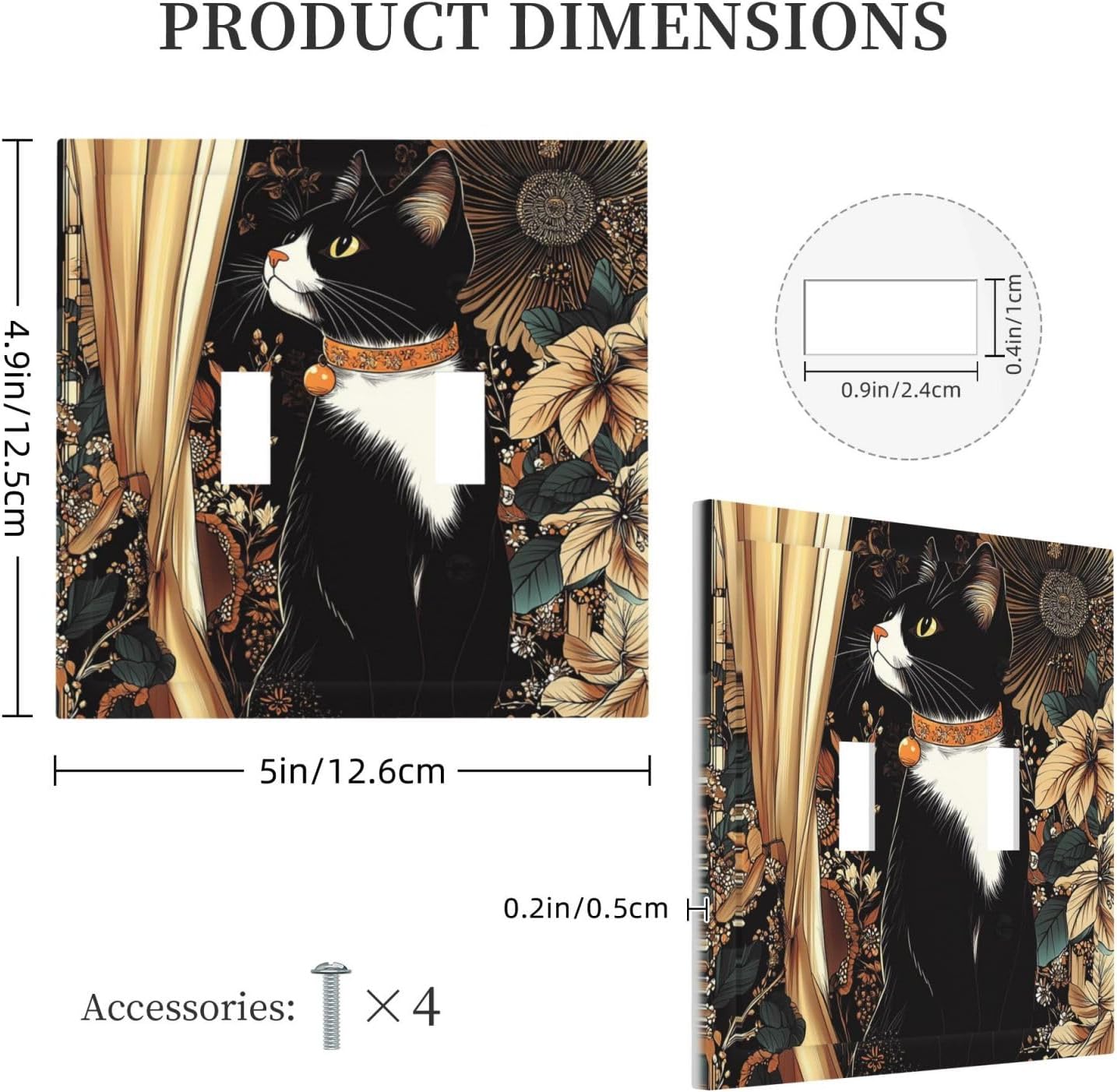 Decorative Switch Plates Boho Mandala Floral Black Cat Vintage Flower 2 Gang Double Toggle Outlet Light Switch Cover Wall Plate Electrical Faceplate For Farmhouse Home Decor
