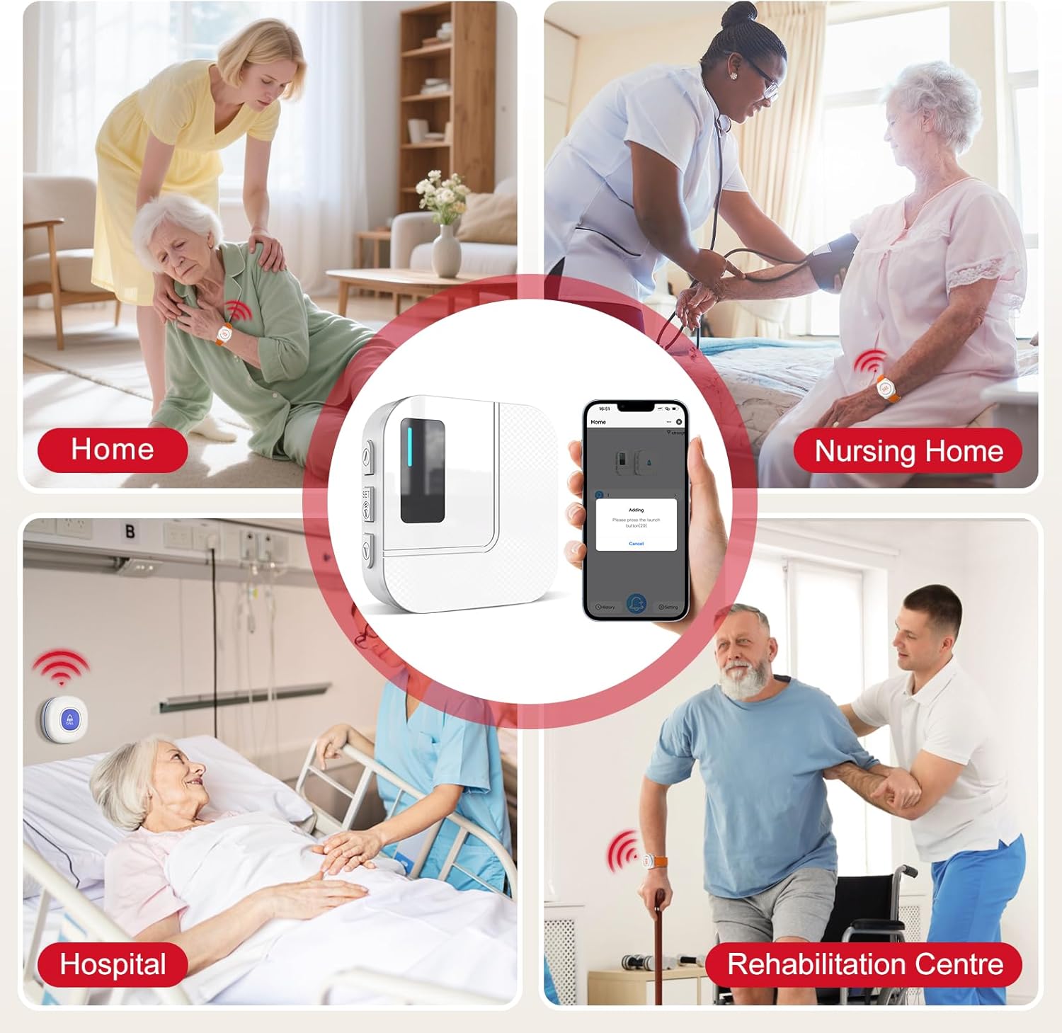 CallToU Wi-Fi Wireless Caregiver Pager Call Button for Elderly at Home , APP Emergency Alert for Seniors, Patients, and The Disabled (TY01WH-US 2-1)