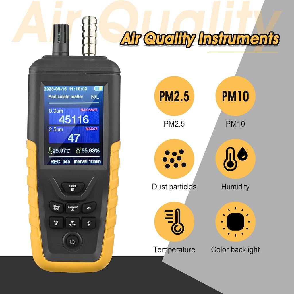 Air Quality Monitor Dust Particle Counter,High Sensitivity 3-Channel PM0.3/2.5/10 um Temperature and Humidity Monitor/USB Recharge Data Transfer/Storge Pollution Monitor