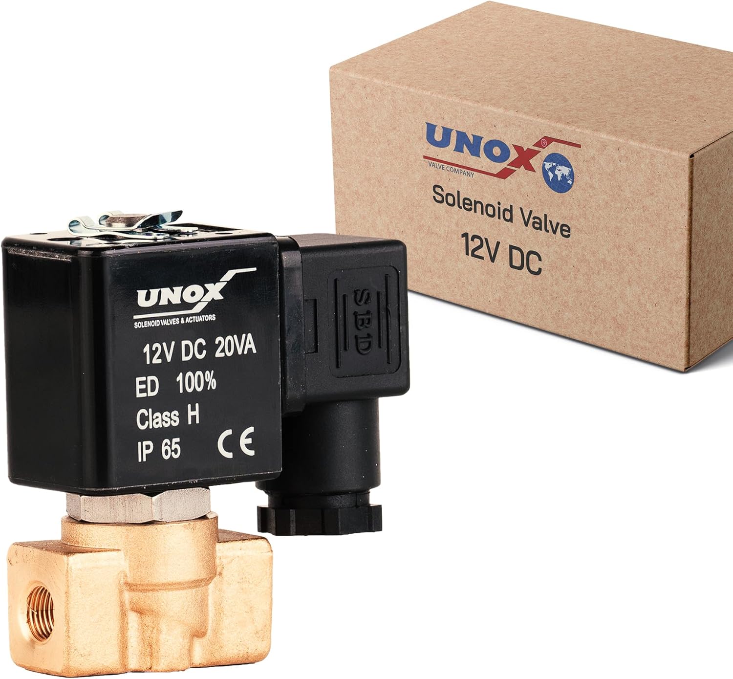 UNOX 1/8" NPT Solenoid Valve 12V DC, Brass Control Valve Normally Closed - 0-232 PSI Multi-Purpose Reliable Control Valve for Water, Air, and Gas - Solenoid Valves