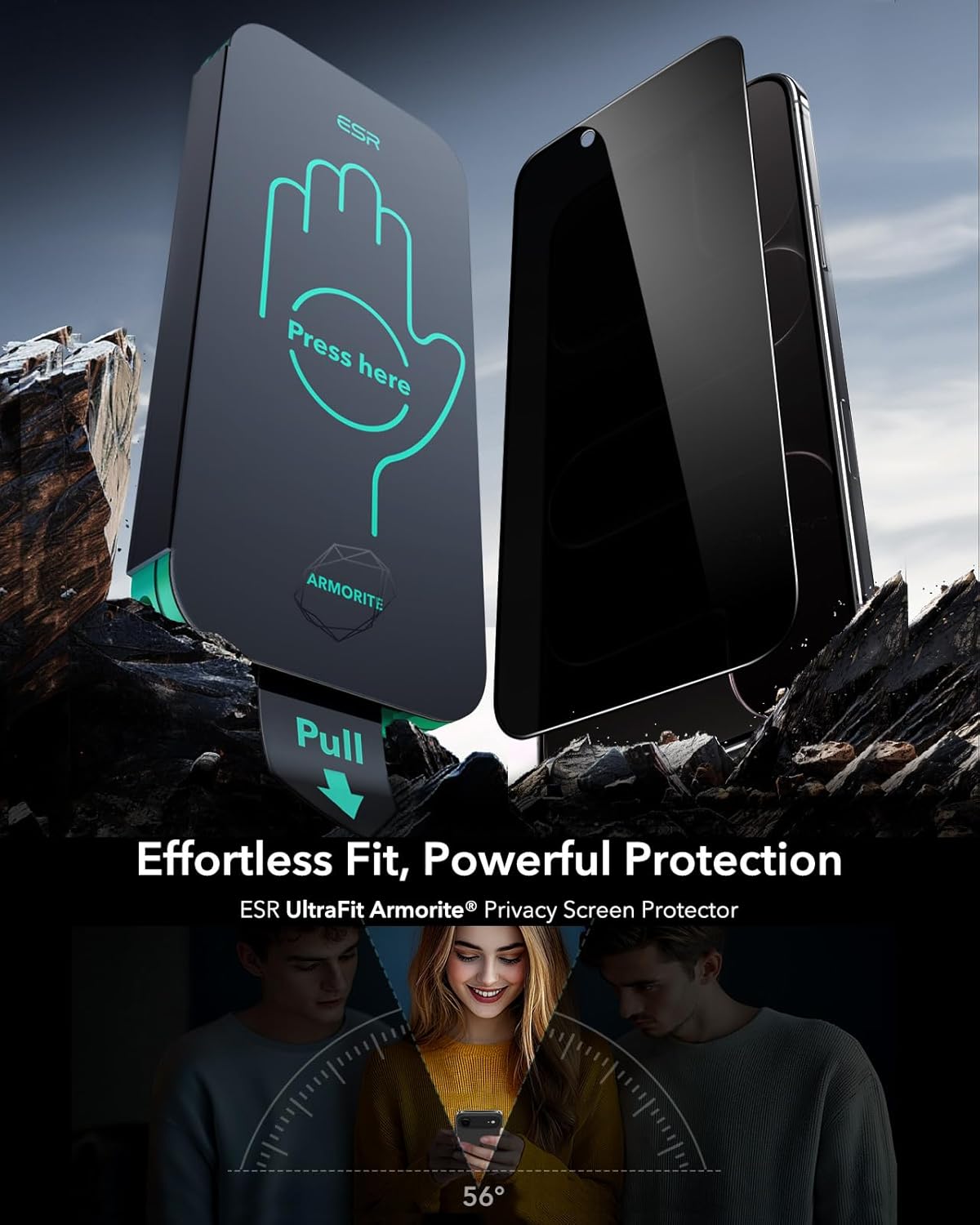 ESR 3 Pack 9H+ Glass for iPhone Air Privacy Screen Protector, [Military Grade Shatterproof & Highly Durable] Armorite Anti-spy Tempered Glass for iPhone 17 Air with UltraFit Tray