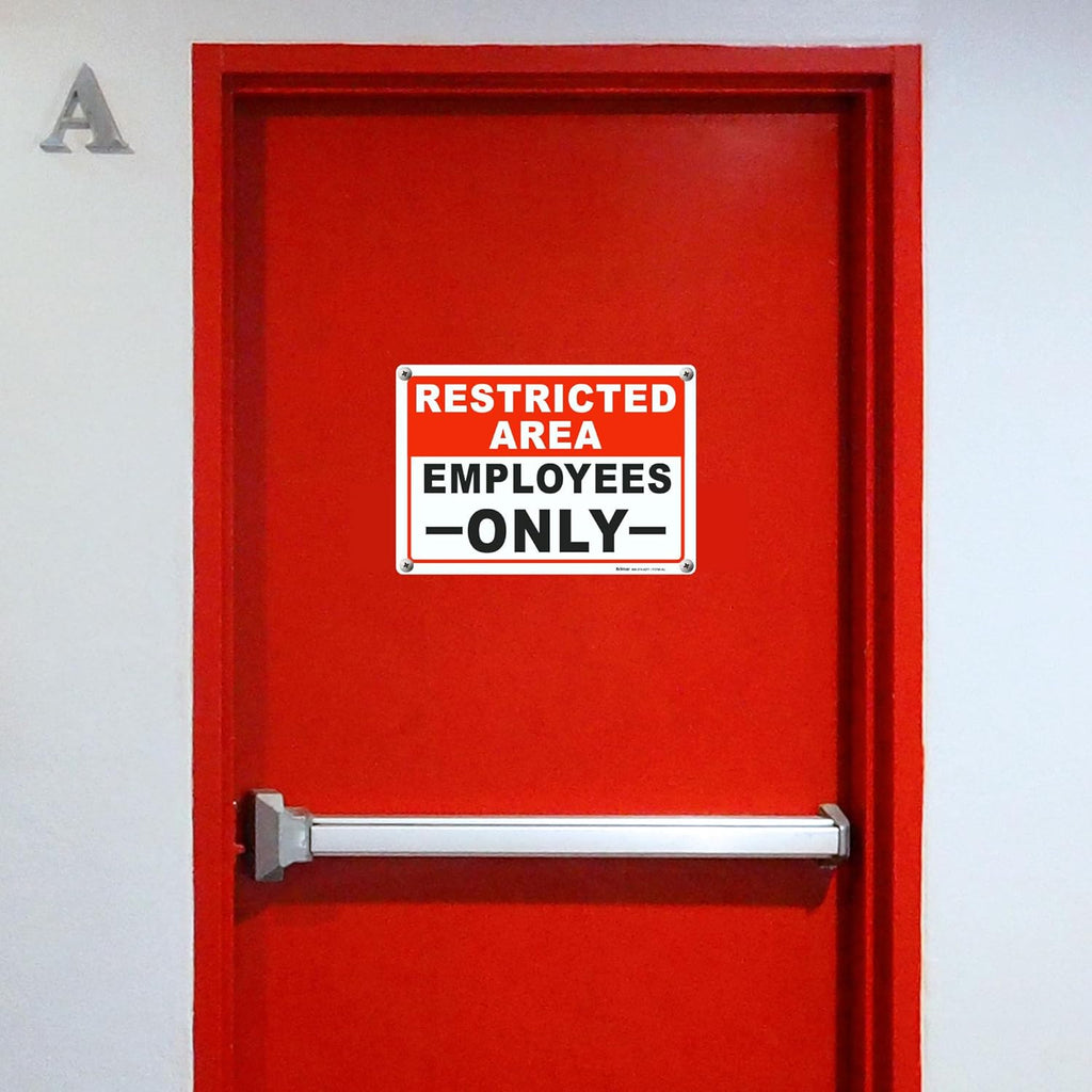 Brimar - 10 x 7" - Restricted Area Employees Only Sign - .055″ Polyethylene Plastic- Clear Text - Easy Installation