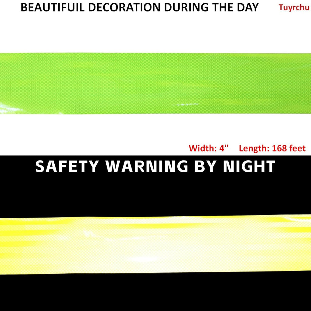 Non Fading Fluorescent Yellow Reflective Tape Outdoor Waterproof 4 inch Wide, High Visibility Warning Safety Industrial Marking Tape (168 feet)
