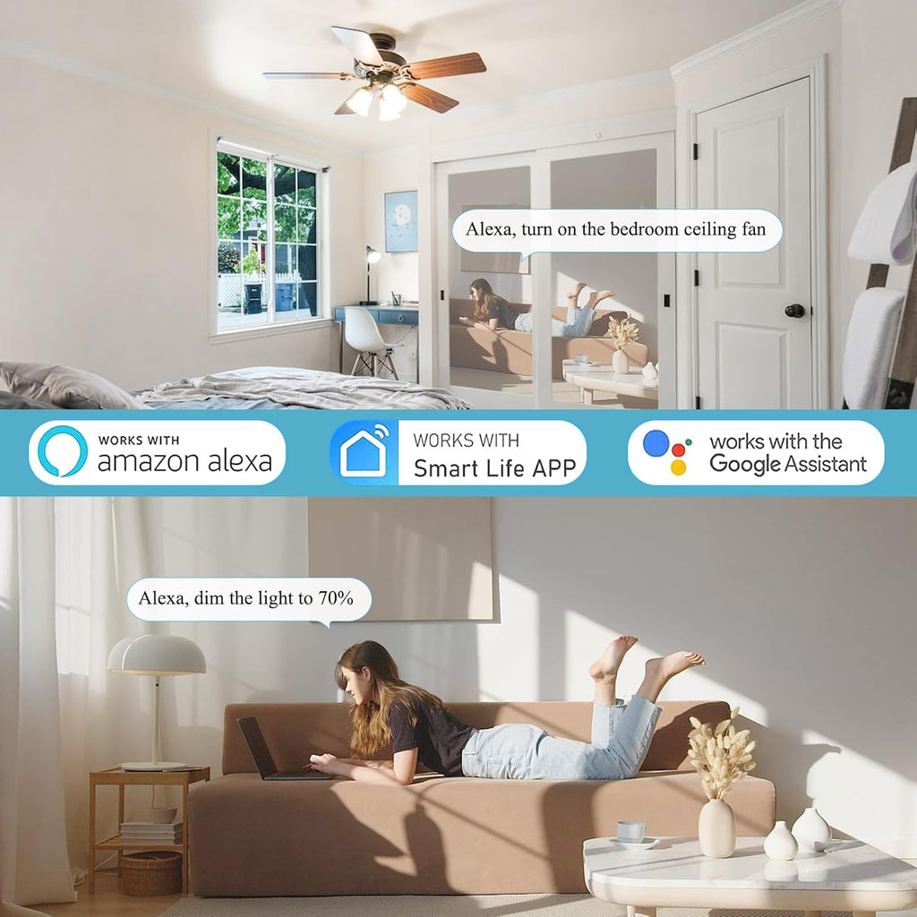 Smart WiFi Ceiling Fan Remote Control Kit, Universal 3 Speed Ceiling Fan Control with Dimmer, Compatible with Alexa, Google Assistant and Smart Life App, Remote Control Timing