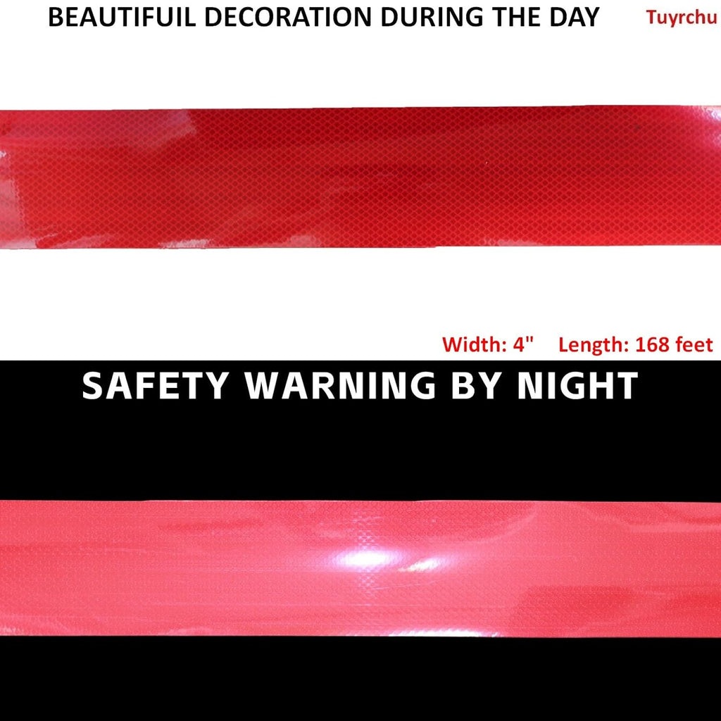 Non Fading Red Reflective Tape Outdoor Waterproof 4 inch Wide, High Visibility Warning Industrial Marking Tape, Safety Stickers (168 feet)