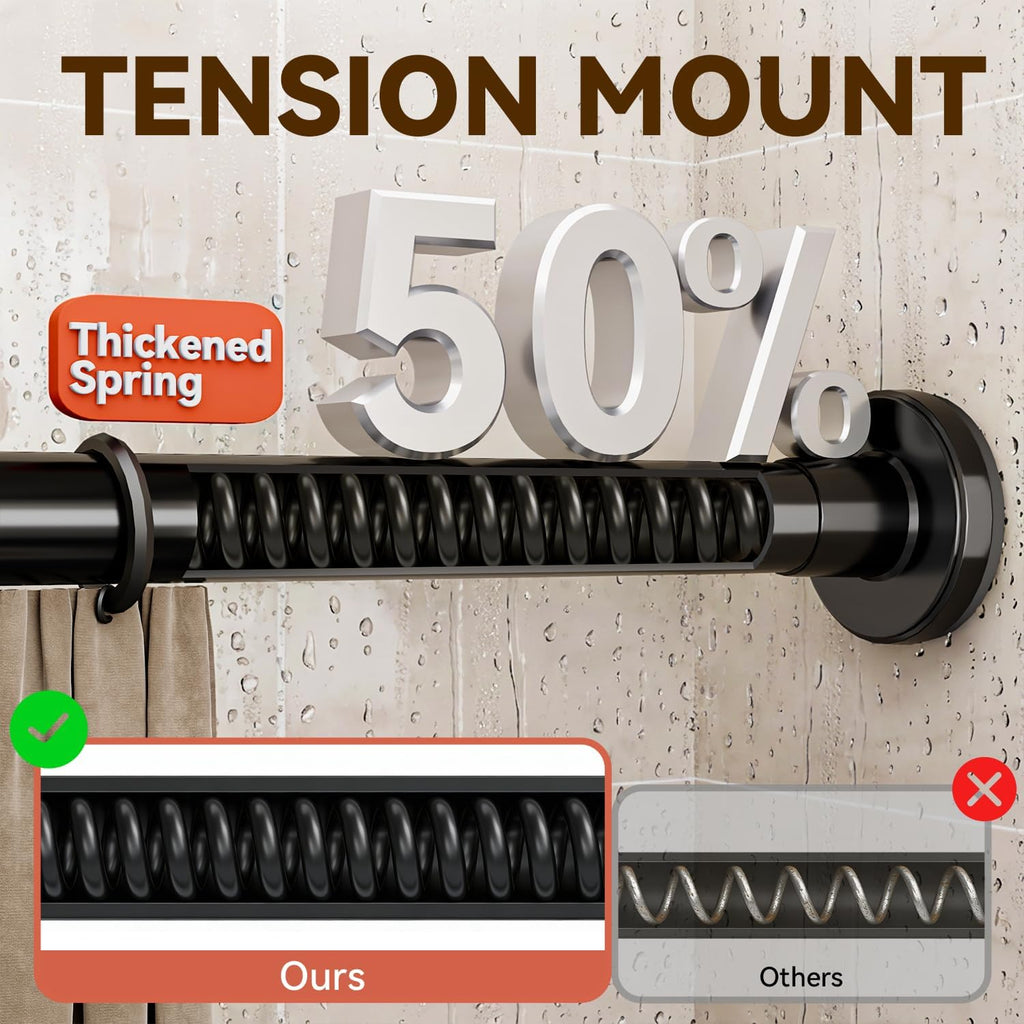 YASONIC Shower Curtain Rod 26-84 Inch, 1 Inch Diameter Tension Curtain Rods No Drilling, Black Shower Rods for Bathroom, Spring Loaded Curtain Rods Adjustable, Anti-Rust Non-Slip Easy Installation