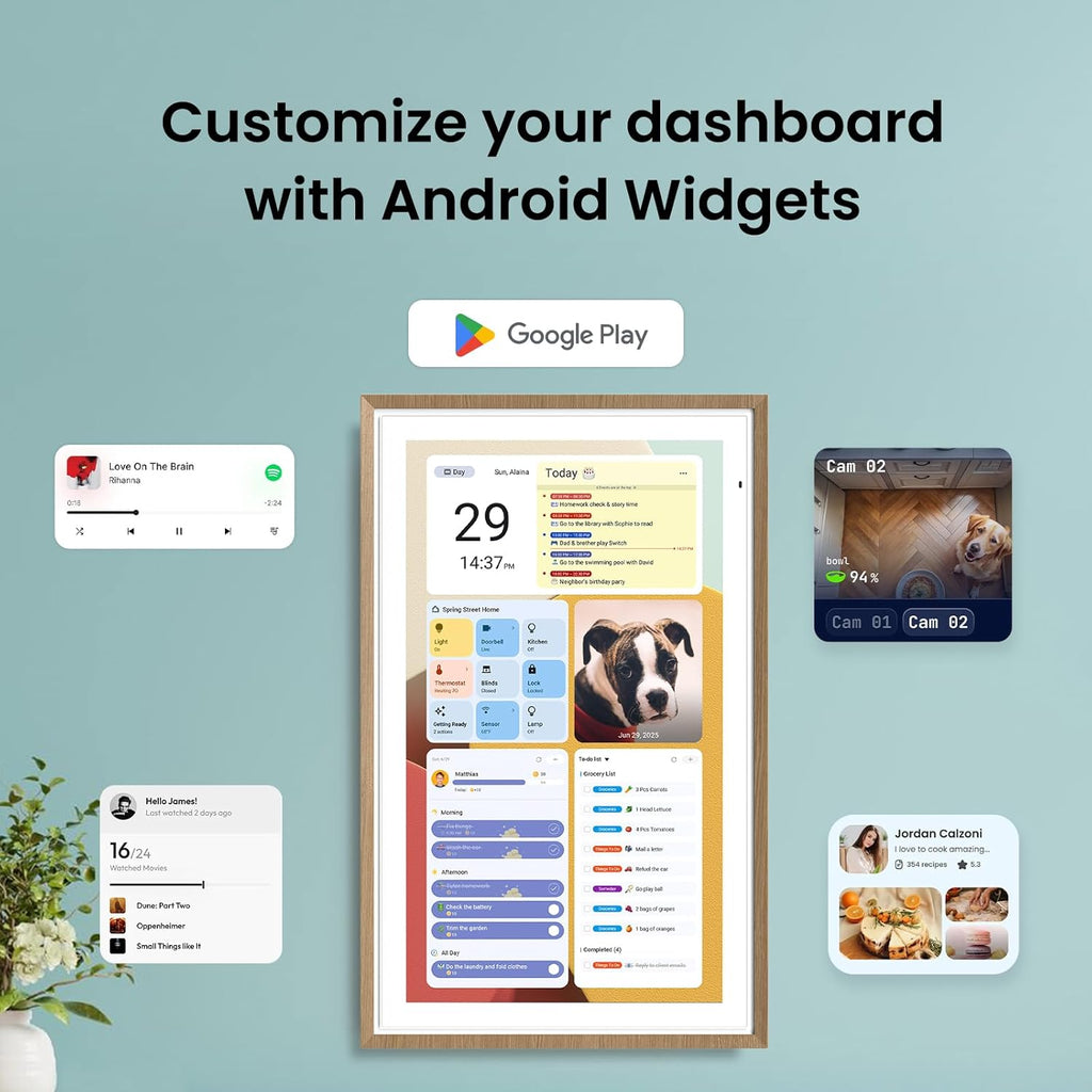 ApoloSign 27” Digital Calendar: Dual Mode Calendars with Google Play & Multi-calendar Sync, Electronic Planner & Chore Chart, Smart Touchscreen, Interactive Display for Family Schedules (Teak Wood, 27-inch)
