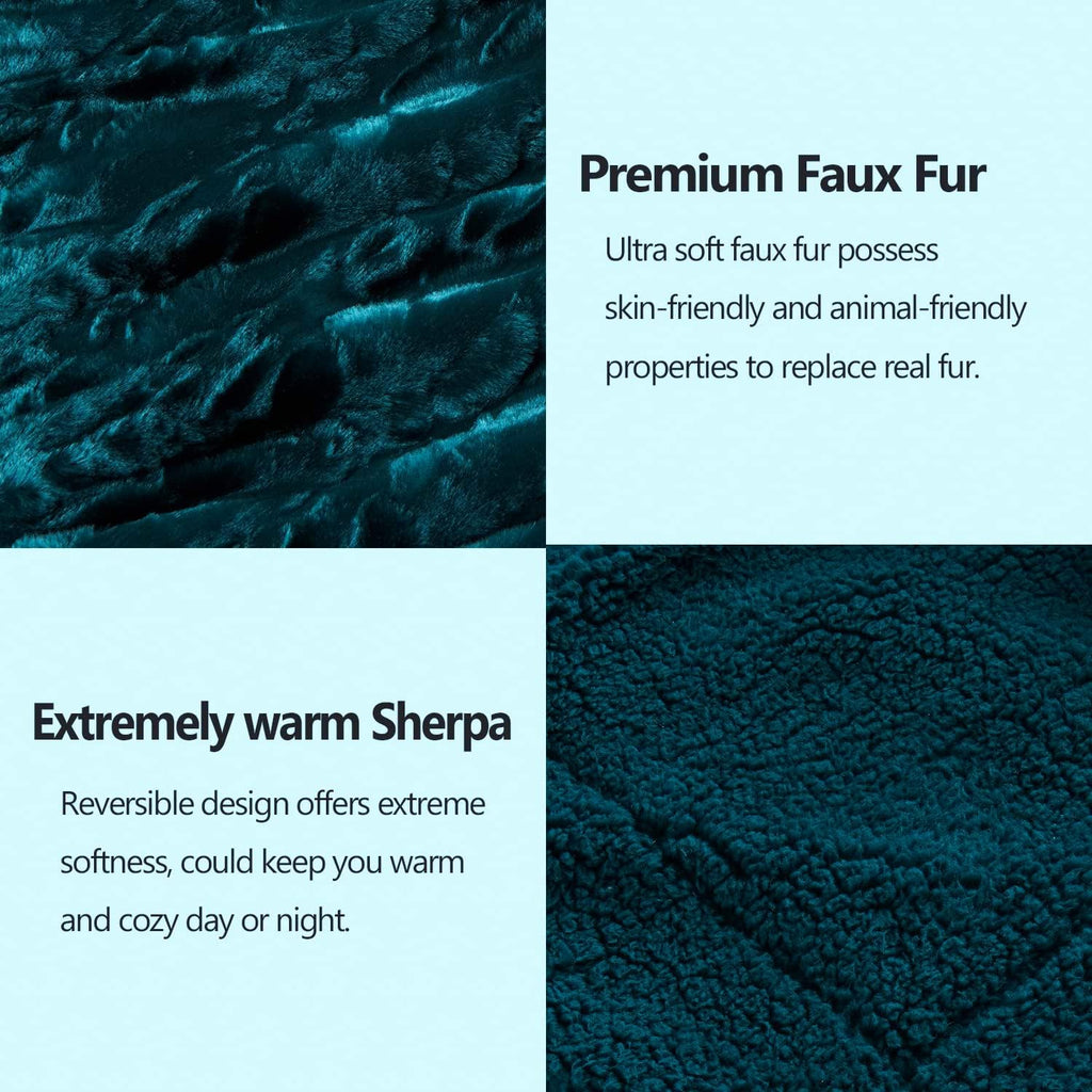 NEWCOSPLAY Super Soft Faux Fur Throw Blanket for Couch Dark Teal Fuzzy Plush Warm Blanket for Sofa Bed (Dark Teal, Throw(50"x60"))