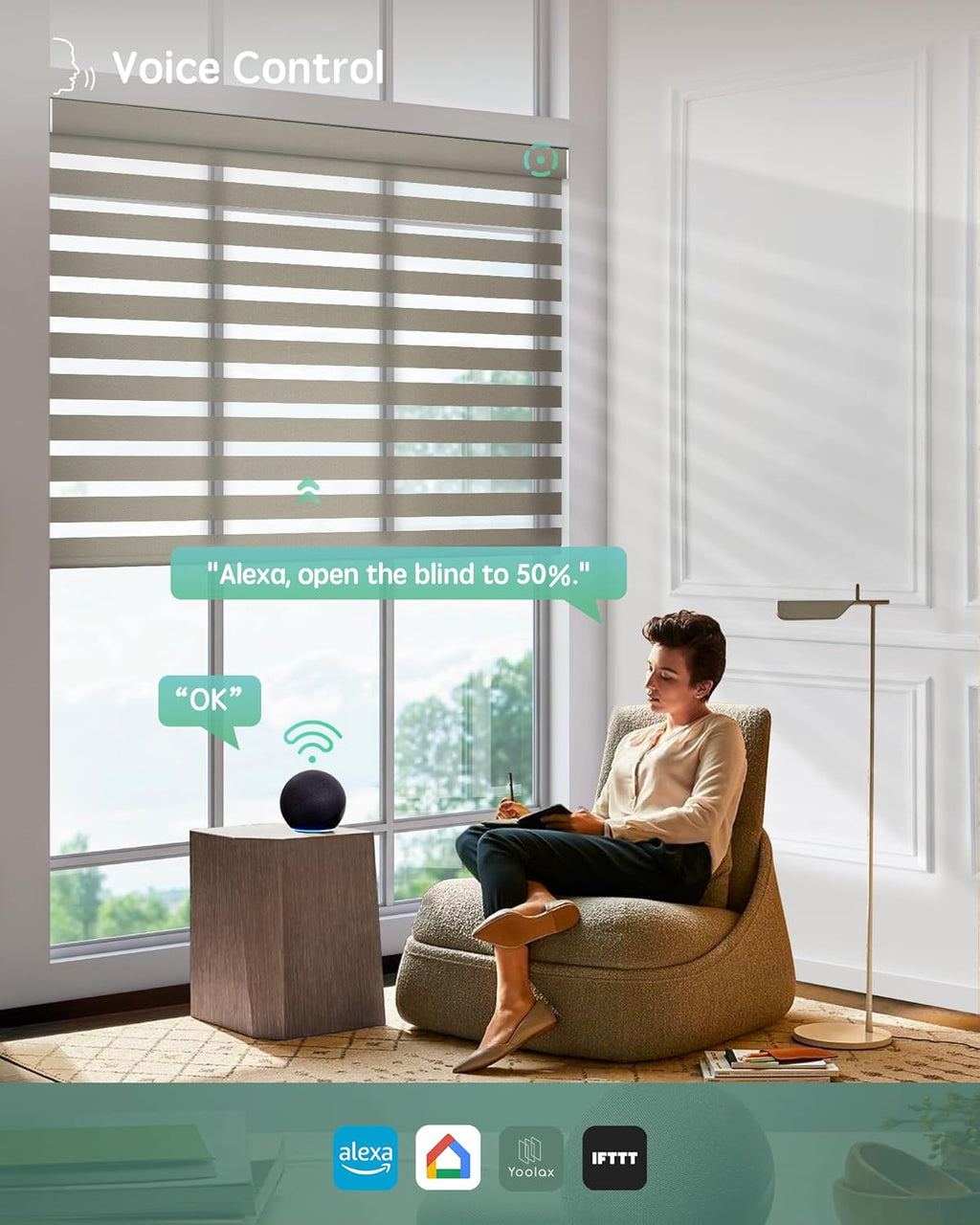 Yoolax Motorized Zebra Blinds Compatible with Alexa,Motorized Blinds with Remote Smart Automatic Custom Electric Window Blinds Cordless Indoor Blackout for Home Bedroom Kitchen (Sandy Yellow)
