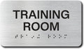 TRAINING ROOM Signs with Raised Text & Grade 2 Braille, Brushed Aluminum/Silver Finish Easy Install with Double-Sided Tape, ADA Compliant Custodian Door Sign for Businesses & Offices