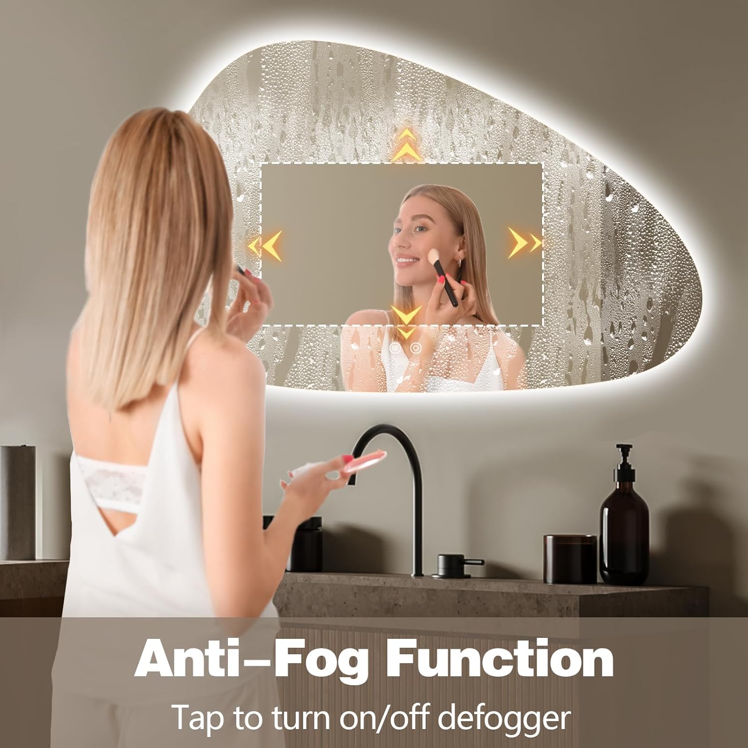 Niccy Irregular LED Bathroom Mirror, 24"x40" Asymmetrical Backlit Vanity Wall Mirrors, Frameless Lighted Mirrors for Bedroom, Living Room, Modern Smart-Mirror with Anti-Fog, Dimmable, Memory Function