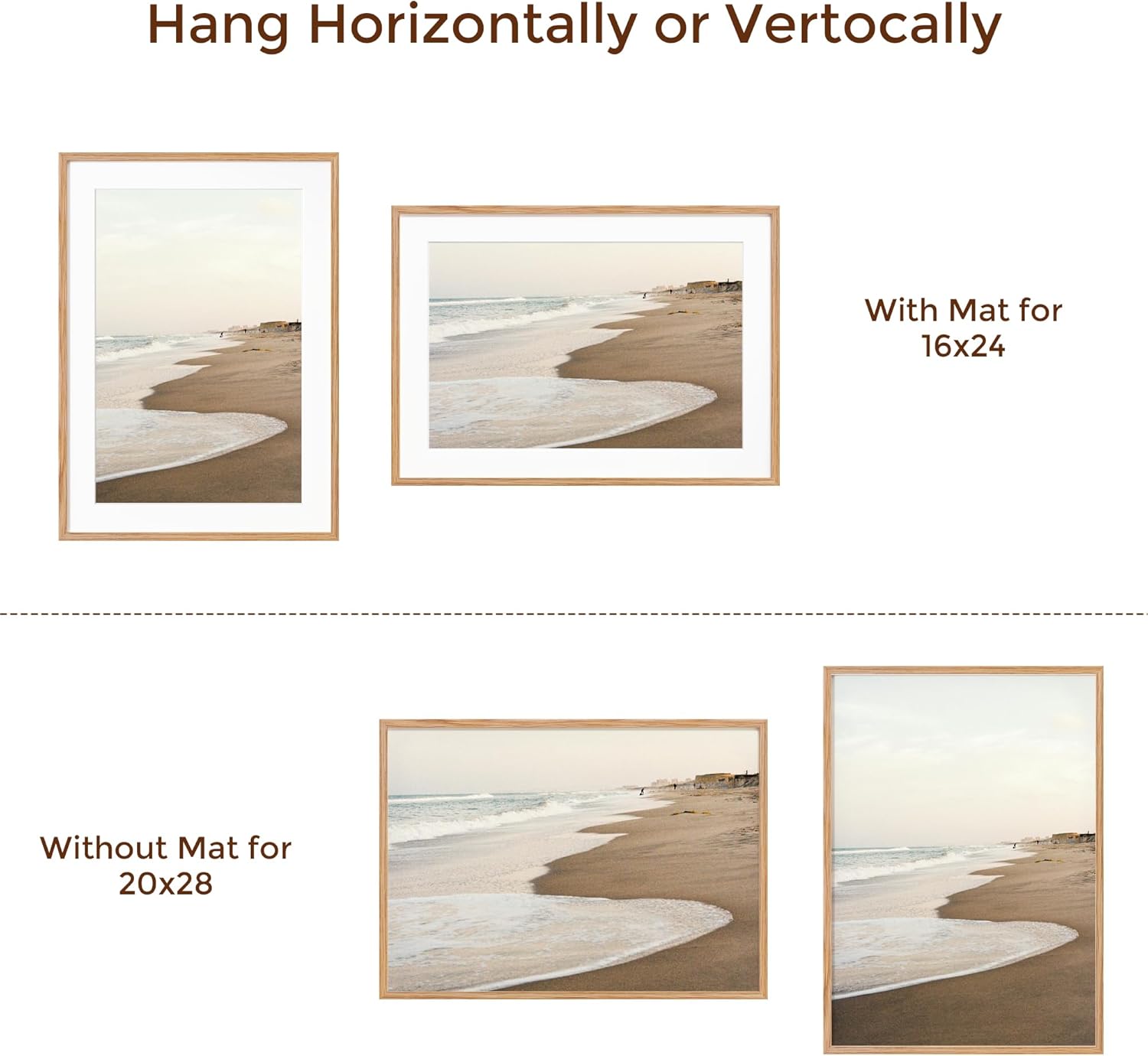20x28 Oak Wood Picture Frame, 20"x28" Poster Frame for Wall, 20x28 Picture Frame with Mat for 16x24, Solid Oak Wood Photo Frame 20 x 28 with Tempered Real Glass (Natural Oak Color, 1 Pack)