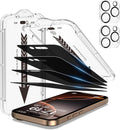 EZ-GLAZ- 4 Pack for iPhone 16 Pro Privacy Screen Protector [6.3"] With 2 Pack Camera Lens Protector, 9H+ Hardness 12FT Military Grade Shatterproof Scratch Resistant Durable Tempered Glass Film with Flawless Fit Kit