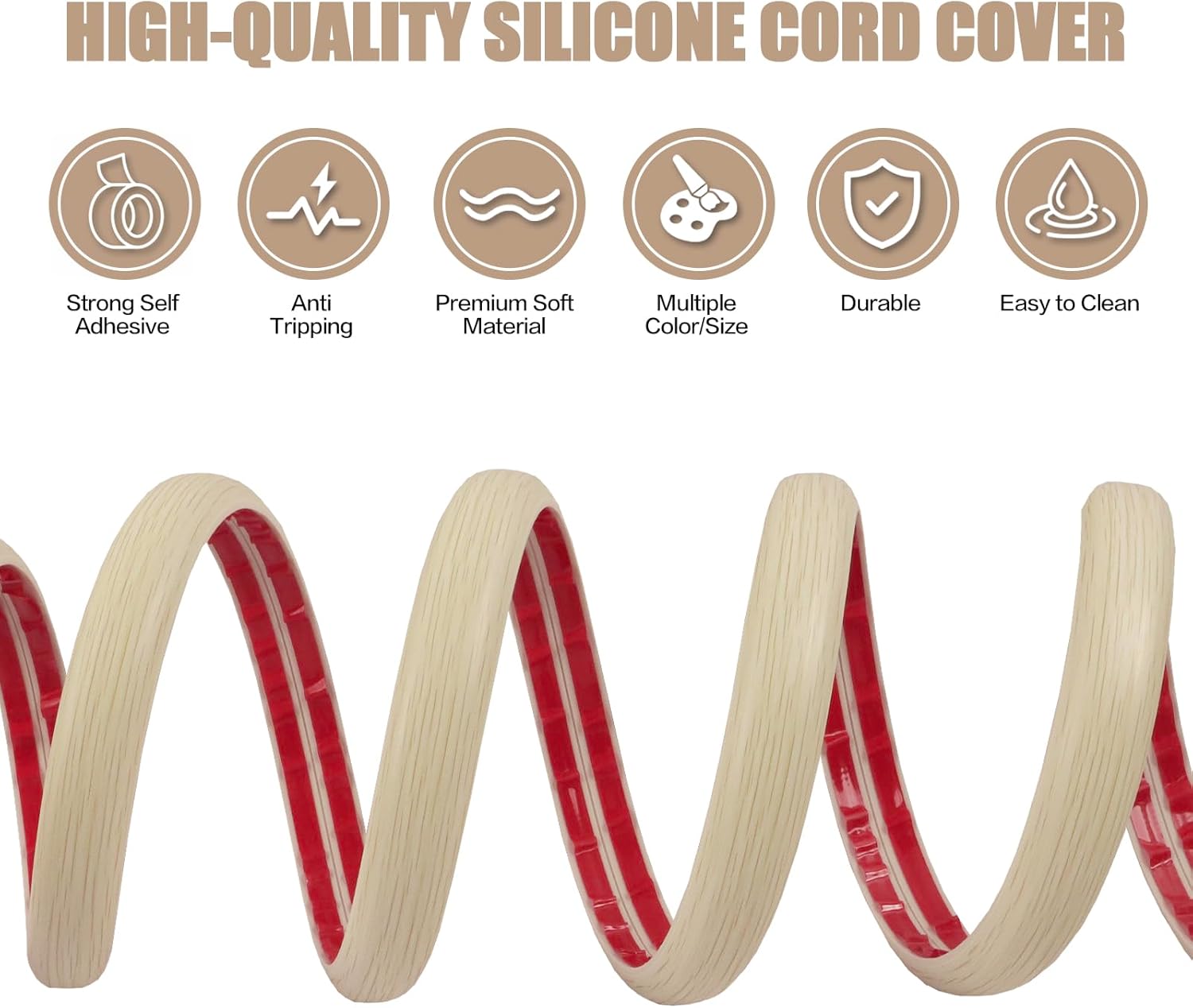Floor Cord Cover Self Adhesive Cord Hider,3.3FT Cable Management, Extension Strip Protector for Wires, Prevent Cable Trips for Offices, Gyms, Exhibitions Cavity:0.51"(W) x 0.3"(H) Yellow Wood