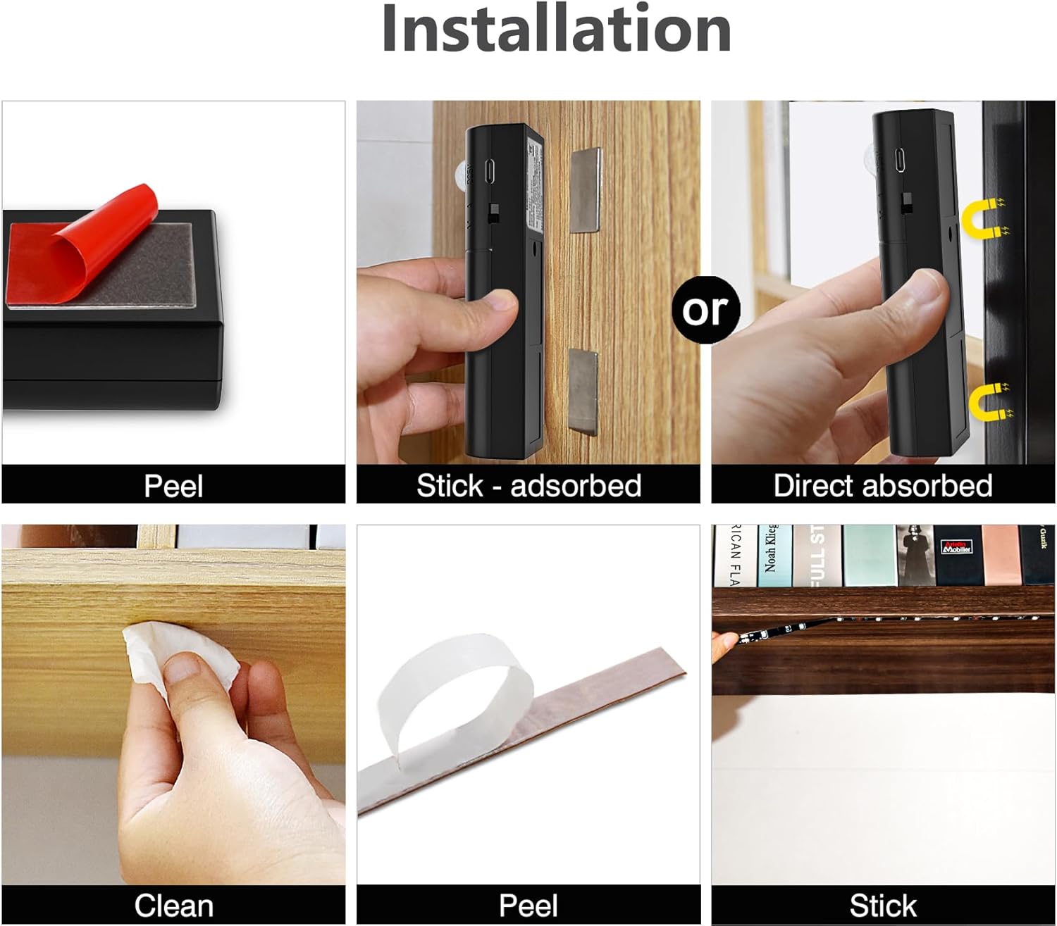 WOBANE LED Closet Light Motion Activated,Battery Powered Stick-on Anywhere,Homelife Motion Sensor Strip Lighting,Rechargeable Night Lights for Closet Hallway Stairway 6.56ft,6000K White,Black