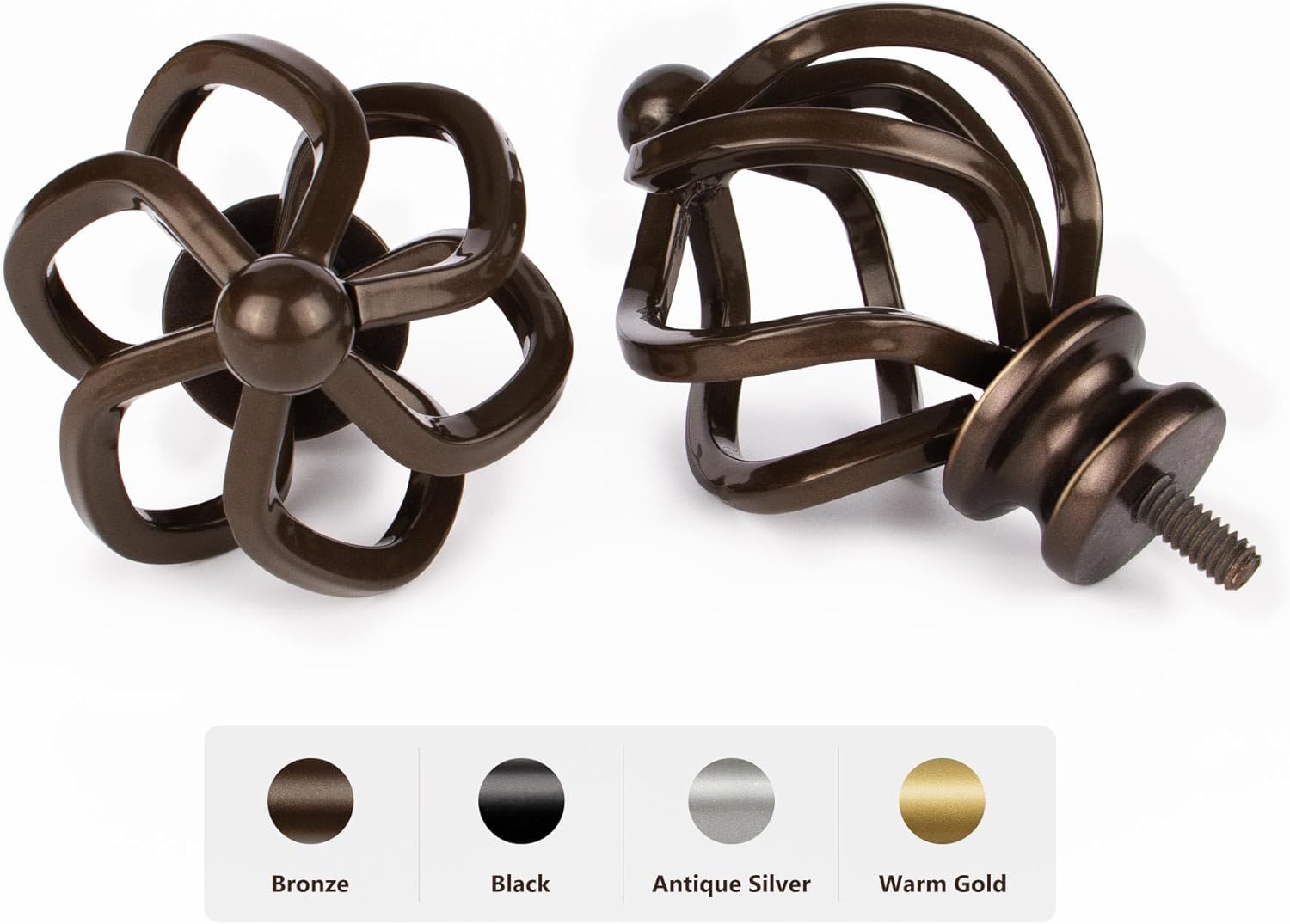 KAMANINA Bronze Curtain Rods for Windows 48 to 84 Inch, Adjustable Single Curtain Rod 32 to 86 Inch(2.6-7.1ft), 3/4 Inch Splicing Drapery Rods with Twisted Cage Finial