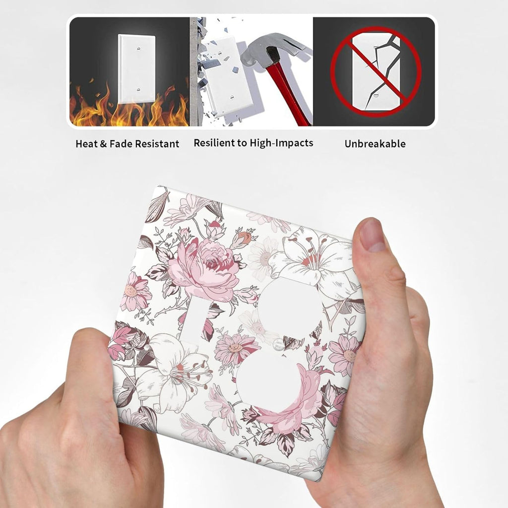 Wallplates Modern Watercolor Flower Pink White Wildflower 1 Toggle 1 Duplex Switch Plate Electrical GFCI Faceplate Decorative Light Switch Covers for Bedroom Home Decor