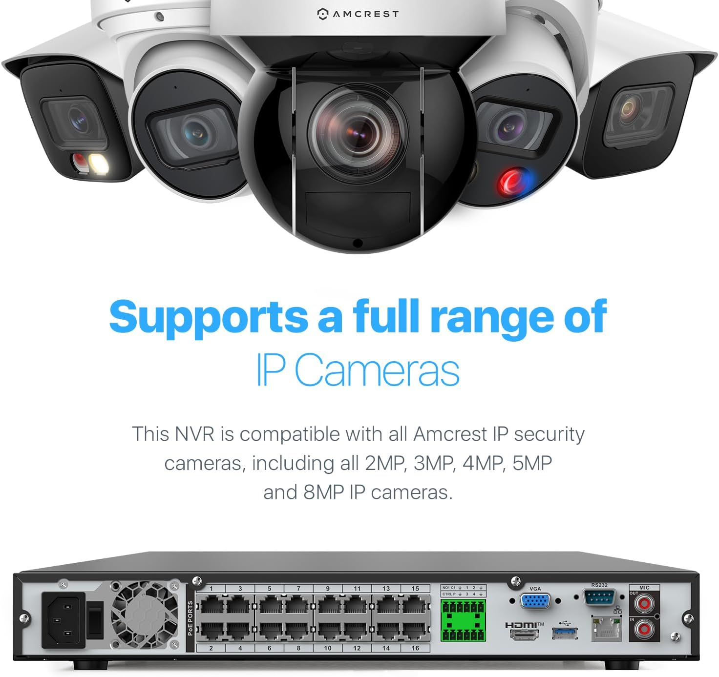 Amcrest 4K 32-Channel AI NVR (16-Port PoE) Smart NVR, Facial Recognition, Facial Detection & Vehicle Detection - Supports 32 x 4K IP Cameras, Pre-Installed 4TB Hard Drive NV4232E-16P-EI-4TB