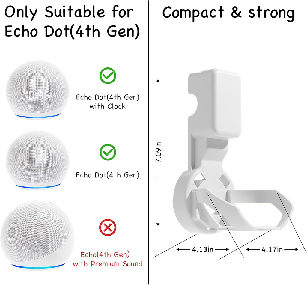 Wall Mount Holder for Dot 4th/5th Generation, Outlet Hanger for Dot 4th/5th Gen, Smart Speaker Stand, Space-Saving Accessories, Built-in Cable Management Shelf(2 Pack,White)…