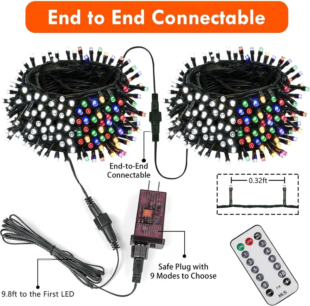 75.8 FT 200 LED Color Changing Christmas String Lights with Remote & Timer & Memory Function, 9 Lighting Modes Waterproof Twinkle Lights for Xmas Tree Holiday Party Garden (Cool White & Multicolor)
