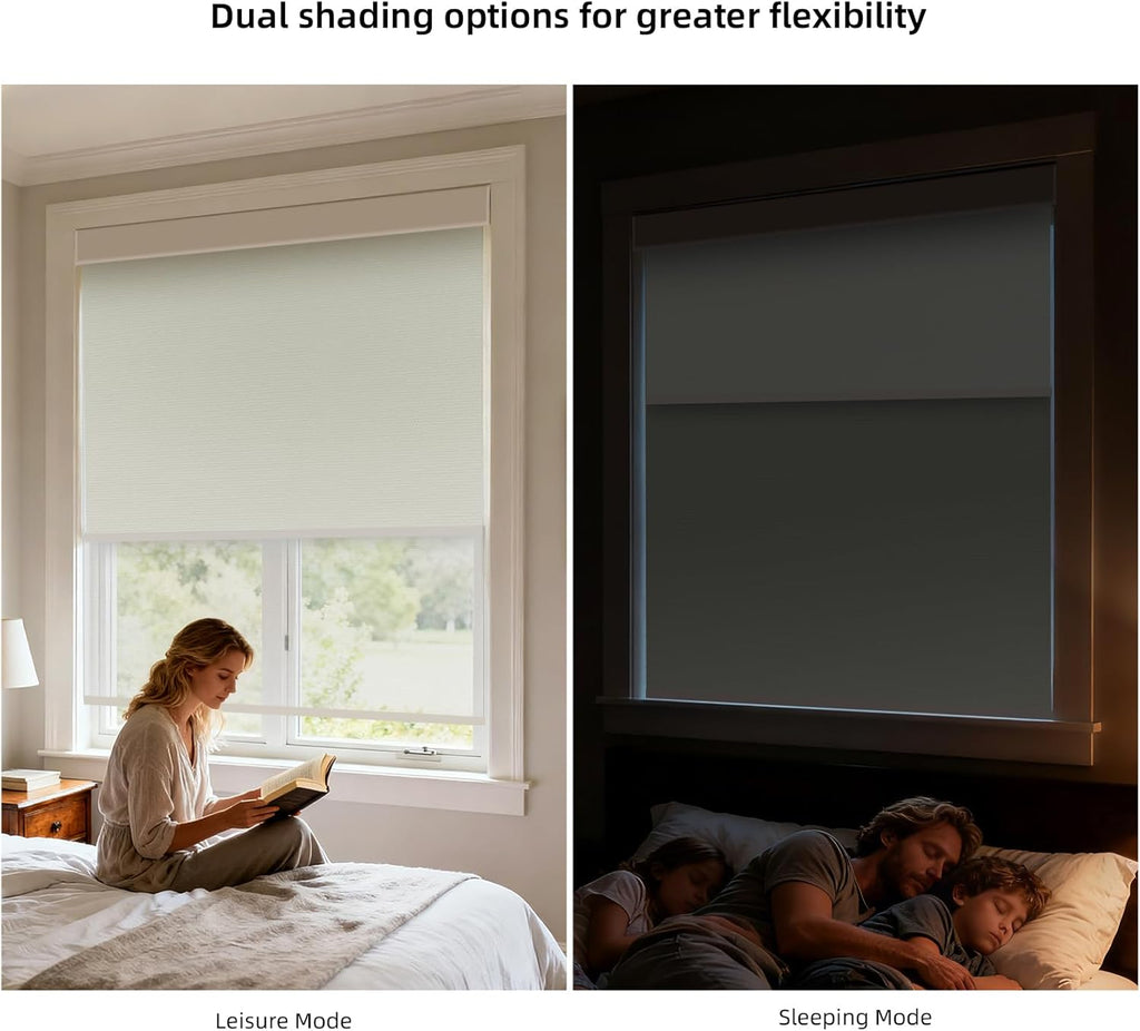 ZSTARR Motorized Day and Night Dual Smart Blind for Window with Valance Rechargeable Motor,Blackout Roller Shade Custom Size,with Valance Suitable for Home,Office (Full Blackout Beige Yellow)