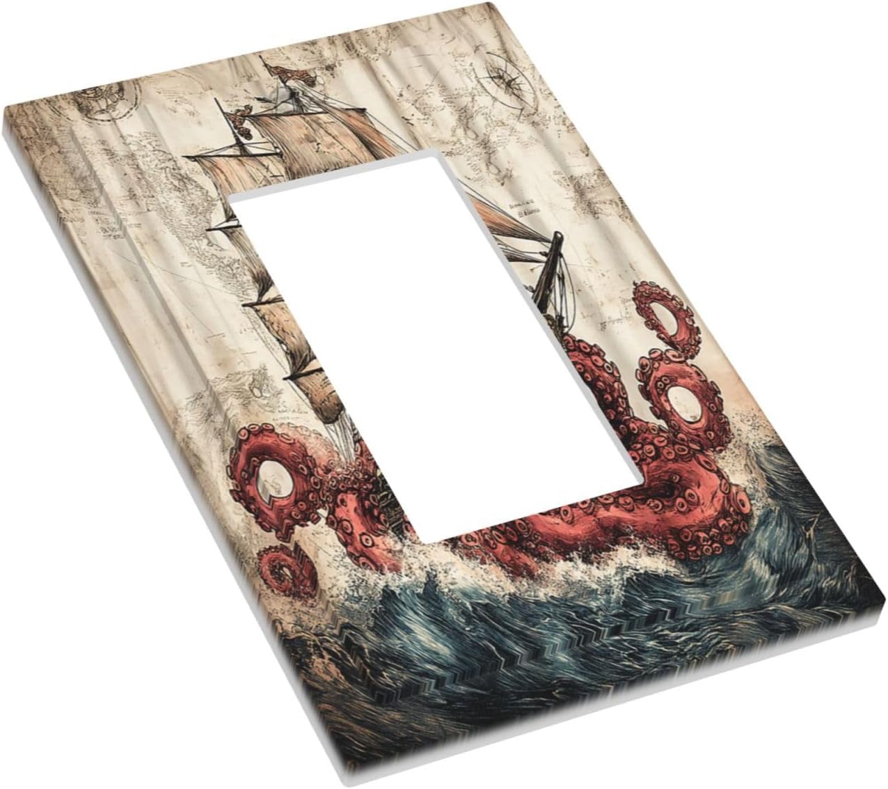 Decorative Outlet Covers Vintage Octopus Ocean Sailboat Bizarre Adventure 1 Gang Single Rocker Light Switch Cover Plate Wall Plates GFCI Faceplate for Bathroom Kids room Decor