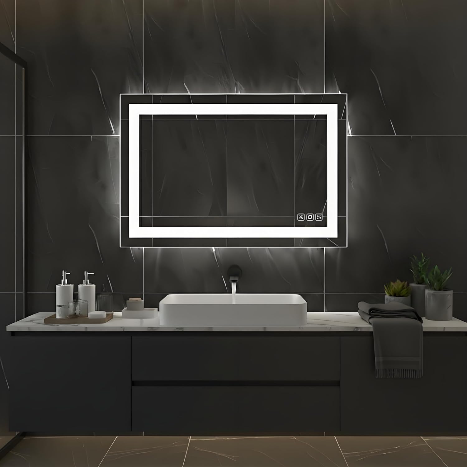 36 * 28inches LED Mirror, Smart Bathroom Mirror with Lights, Anti-Fog, Tempered Glass, 3 Colors Dimmable, Front and Backlit, CRI 90+, Wall Mounted, Memory