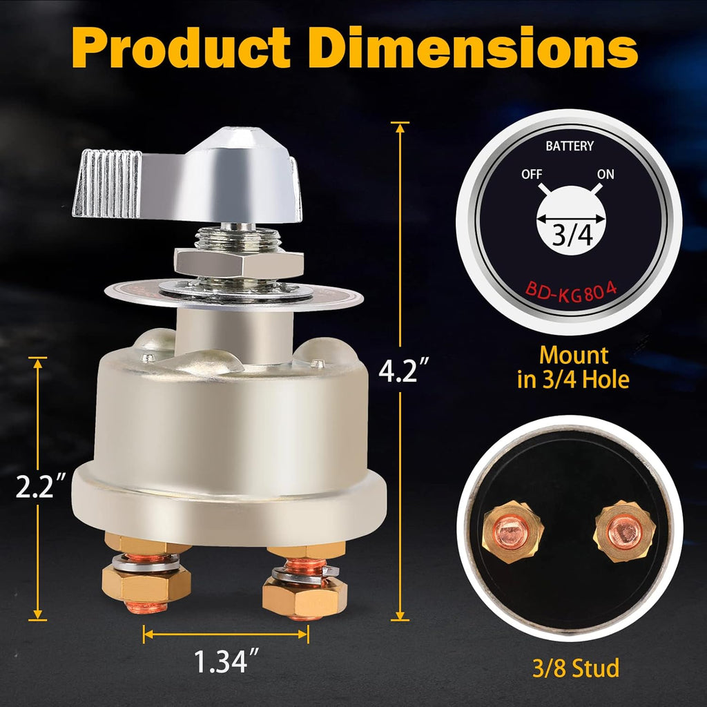 12-48V Master Battery Disconnect Switch, High Current 200A Battery Power Cutoff Isolator Killer Switch with Face Plate for Car Vehicle RV Truck Boat Marine Outboards ATV On/Off Battery Isolator Switch