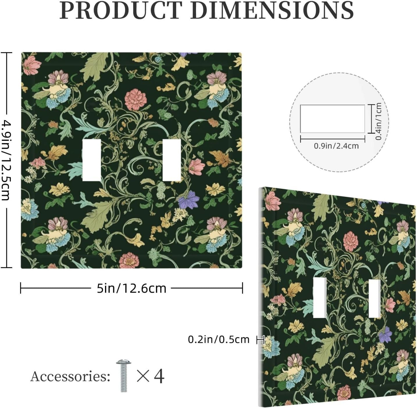 Decorative Light Switch Cover Plate Vintage Green Leaf Plant Rustic Pink Flower 2 Gang Wall Plate Oversized Double Toggle Two Switch Wall Cover Plate Dual Device Faceplate