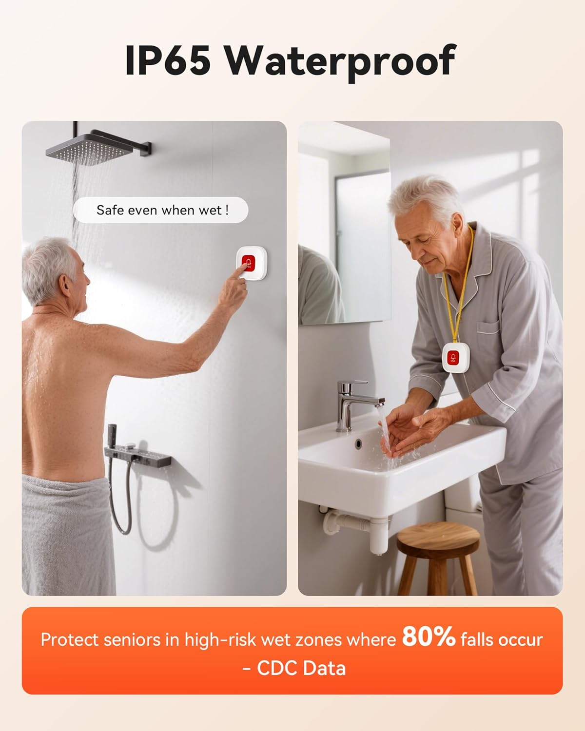 Wireless Caregiver Call Button System - Dual Hub, Multi-Location Alarm, Dsiplay Caller ID & App Alert, No Monthly Fee, 4 IP65 Panic Buttons, Emergency Alert for Elderly at Home/Nursing Homes