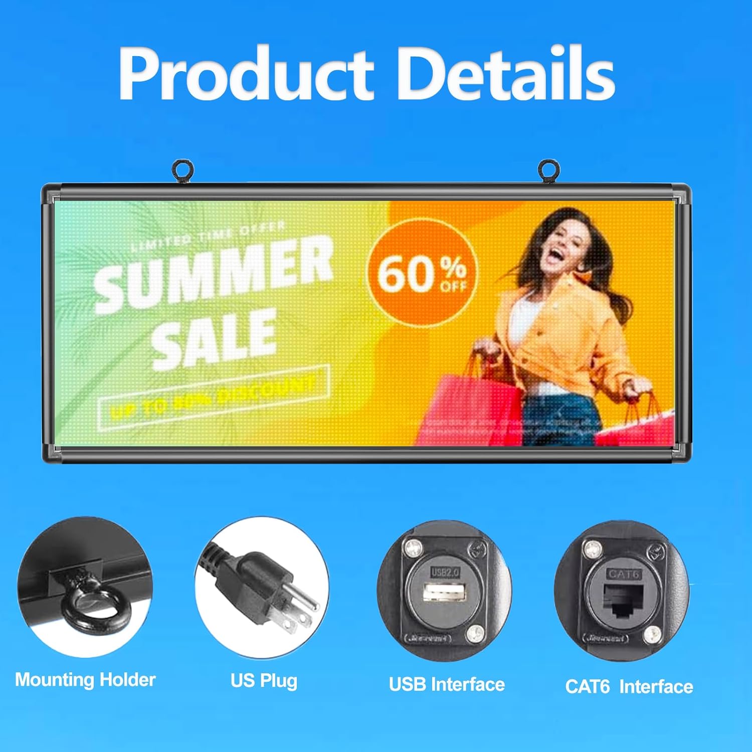P6 Outdoor Full Color 40 x 18 inches Led Sign WIFI And USB Programmable Led Display With High Resolution Scrolling Texts, Colorful images and videos LED Advertising Screen Digital Board For Shop
