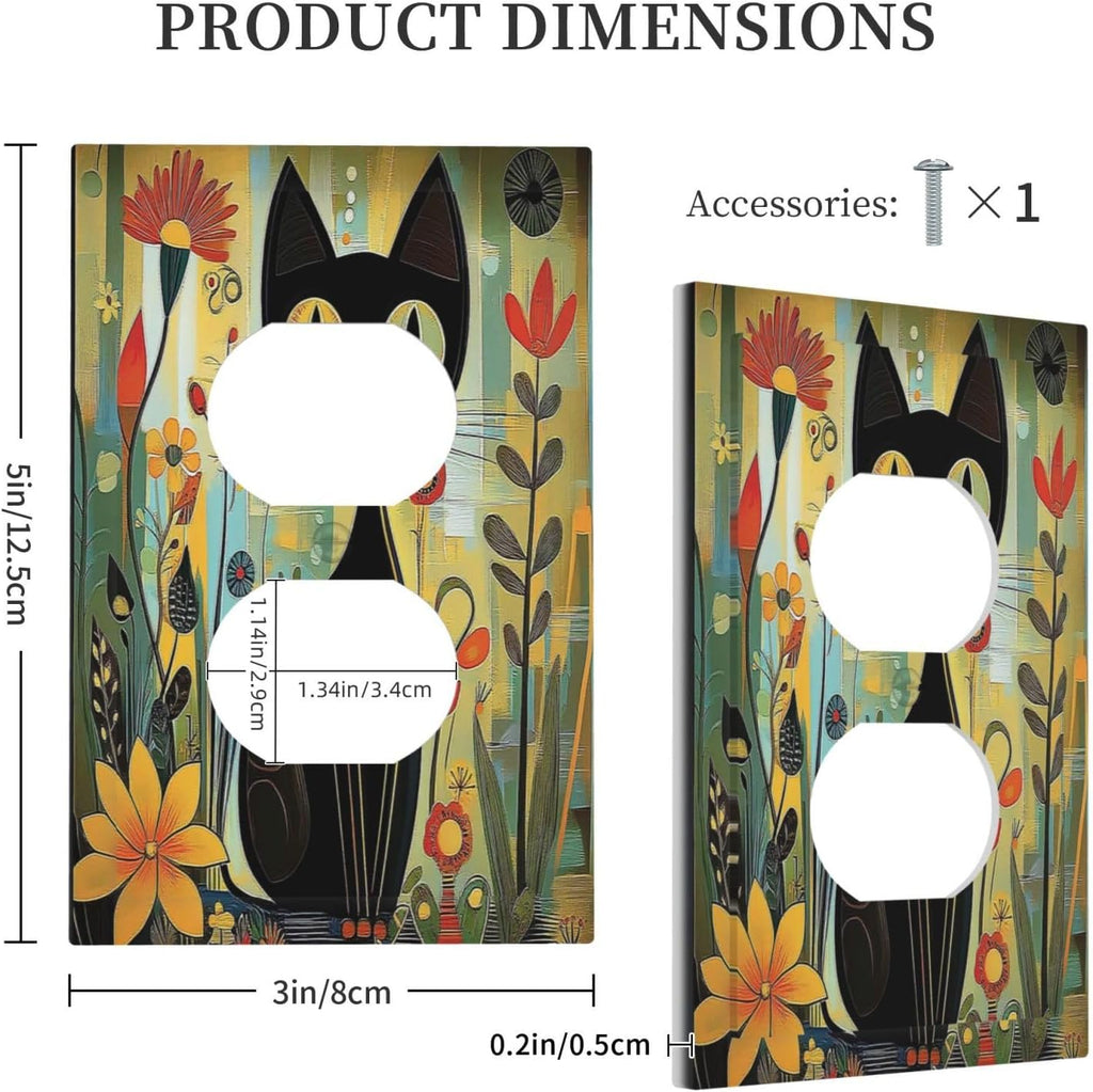 Funny Cat Retro Abstract Flowers Kitten Outlet Covers 1 Gang Duplex Light Switch Cover Decorative Switch Plates Electrical Receptacle Faceplate Wall Plate For Kids Room Bed Room Decor