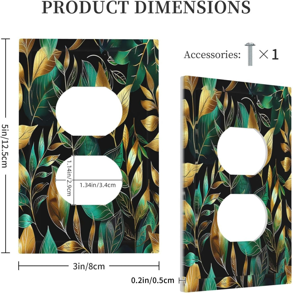Outlet Covers Vintage Dark Green Vine Leaf Golden Plants 1 Gang Duplex Light Switch Cover Decorative Switch Plates Electrical Receptacle Faceplate Wall Plate for Bed Room Cabin Decor