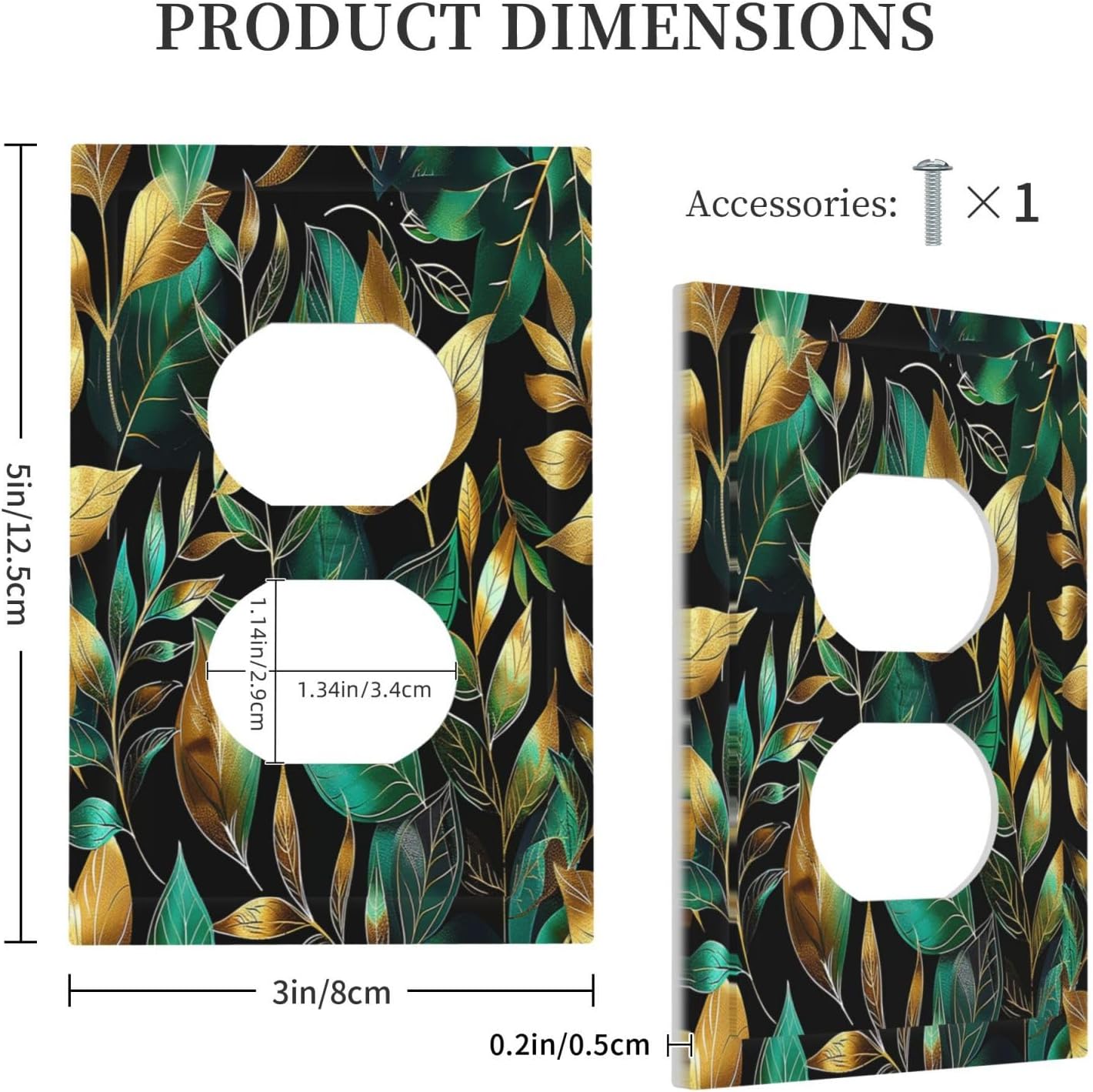 Outlet Covers Vintage Dark Green Vine Leaf Golden Plants 1 Gang Duplex Light Switch Cover Decorative Switch Plates Electrical Receptacle Faceplate Wall Plate for Bed Room Cabin Decor